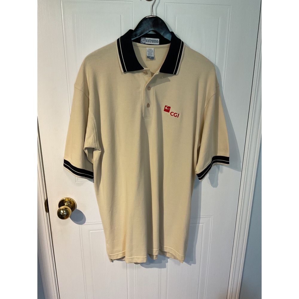 Extreme Polo Shirt Mens Medium Beige Excellent CGI Logo Cotton Short Sleeve